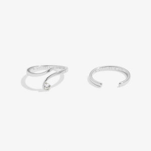 Soul Shine Cubic Zirconia Wave Ring Stack In Silver Plating - Set of 2