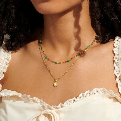 Stacks Of Style Necklace In Green Enamel And Gold-Tone Plating