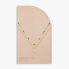 Load image into Gallery viewer, Stacks Of Style Necklace In Green Enamel And Gold-Tone Plating
