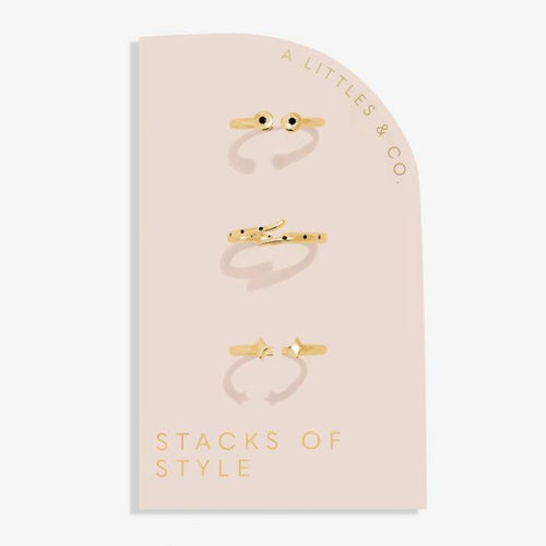 Stacks Of Style Set Of 3 Rings In Gold Gem And Gold-Tone Plating