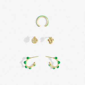 Stacks Of Style Set Of Earrings In Green Enamel And Gold-Tone Plating