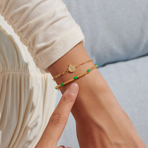 Stacks Of Style Set of 2 Bracelets in Green Enamel And Gold-Tone Plating