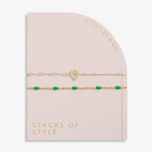 Load image into Gallery viewer, Stacks Of Style Set of 2 Bracelets in Green Enamel And Gold-Tone Plating
