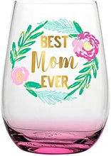 Load image into Gallery viewer, Stemless Wine Glass - Best Mom Ever Pink Floral
