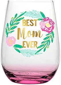 Stemless Wine Glass - Best Mom Ever Pink Floral
