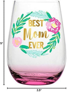 Stemless Wine Glass - Best Mom Ever Pink Floral