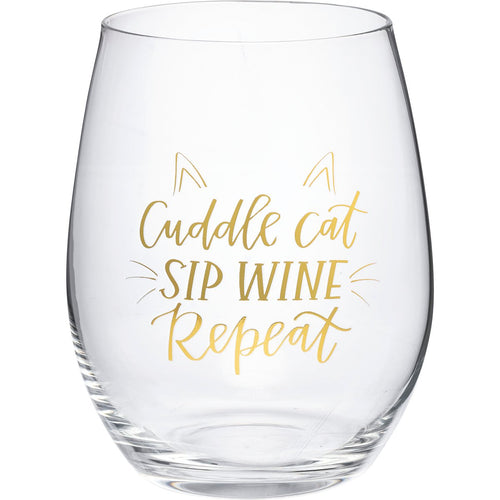 Stemless Wine Glass - Cuddle Cat Sip Wine Repeat