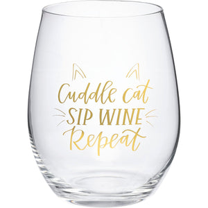 Stemless Wine Glass - Cuddle Cat Sip Wine Repeat