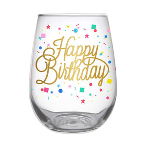 Stemless Wine Glass - Happy Birthday Confetti