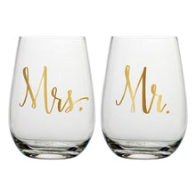 Load image into Gallery viewer, Stemless Wine Glass Set - Mr. and Mrs.
