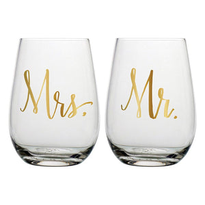 Stemless Wine Glass Set - Mr. and Mrs.