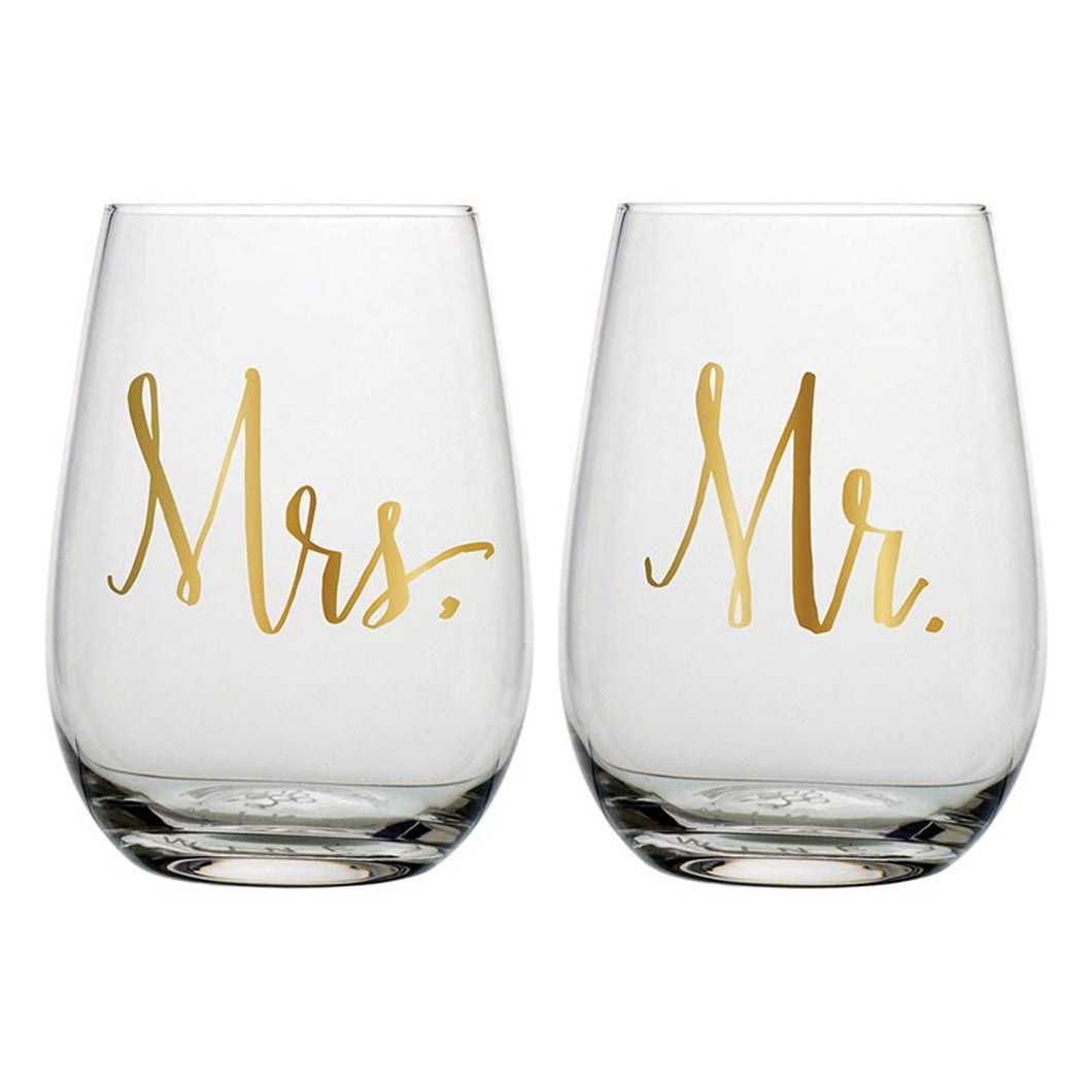 Stemless Wine Glass Set - Mr. and Mrs.