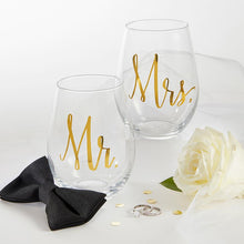 Load image into Gallery viewer, Stemless Wine Glass Set - Mr. and Mrs.

