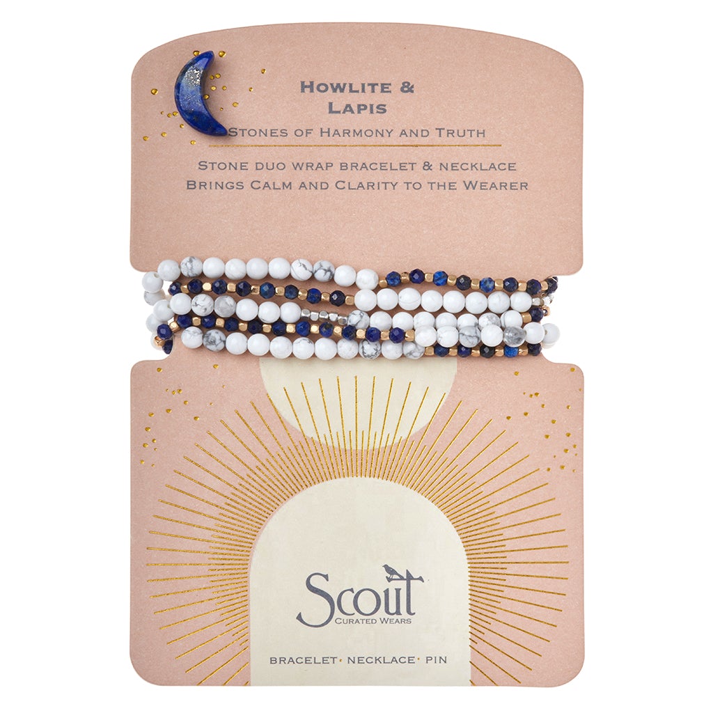 Stone Wrap - Howlite & Lapis - Stone Duo Wrap Bracelet/Necklace and Pin