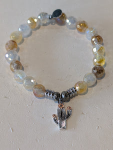Sunset Quartz Bracelet with Cactus Cutout Sterling Silver Charm
