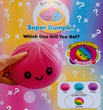 Load image into Gallery viewer, Pink 'Super Dumplin' toy with colorful packaging featuring question marks and a rainbow design.
