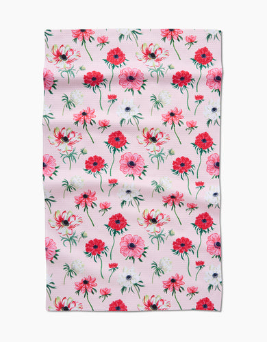 Anemone Garden Flowers Kitchen Tea Towel by Geometry