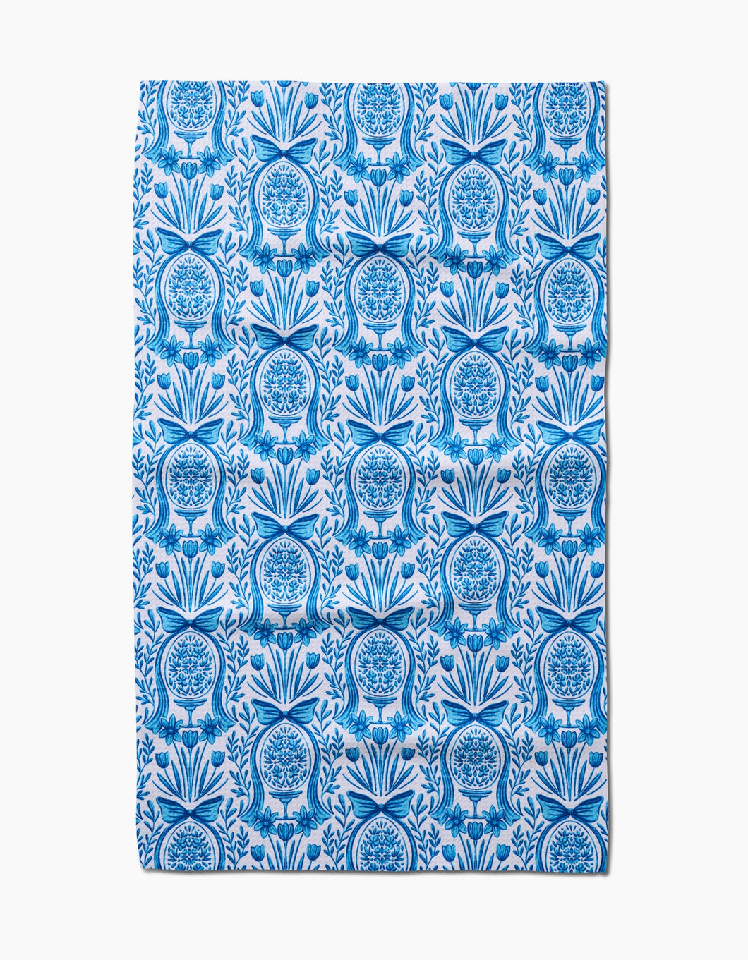 Delft Blue Easter Egg Damask Kitchen Tea Towel by Geometry