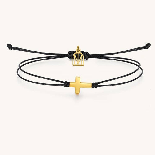 The Cross String Thread Bracelet - Black/Yellow Gold