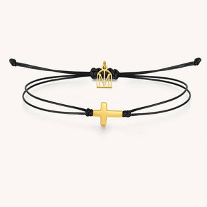 The Cross String Thread Bracelet - Black/Yellow Gold