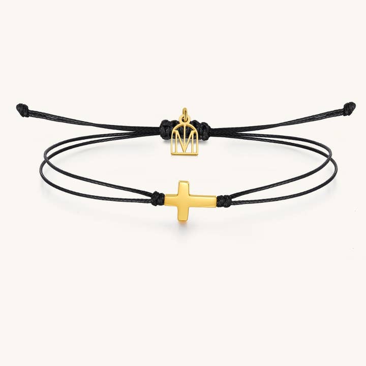 The Cross String Thread Bracelet - Black/Yellow Gold