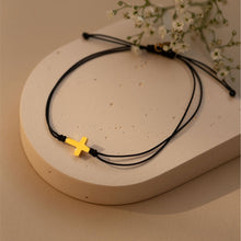 Load image into Gallery viewer, The Cross String Thread Bracelet - Black/Yellow Gold
