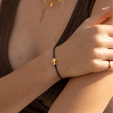 Load image into Gallery viewer, The Cross String Thread Bracelet - Black/Yellow Gold
