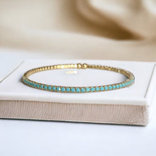 Load image into Gallery viewer, Turquoise/Gold Crystal Bangle
