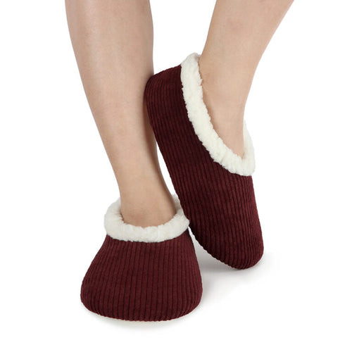 Warm & Cozy Corduroy Snoozies - Foot Coverings with Memory Foam - Cabernet