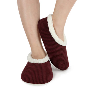 Warm & Cozy Corduroy Snoozies - Foot Coverings with Memory Foam - Cabernet