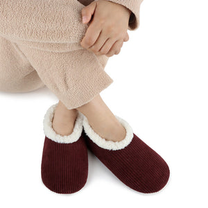 Warm & Cozy Corduroy Snoozies - Foot Coverings with Memory Foam - Cabernet