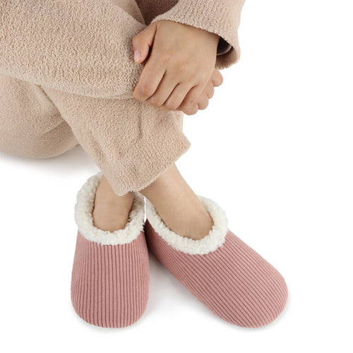 Warm & Cozy Corduroy Snoozies - Foot Coverings with Memory Foam - Peach Beige