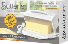 Load image into Gallery viewer, Butter Dish with Attached Flip-Top Lid - White

