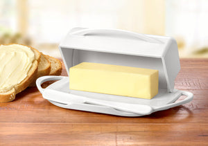 Butter Dish with Attached Flip-Top Lid - White