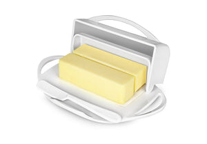 Butter Dish with Attached Flip-Top Lid - White