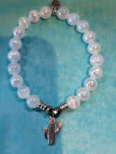 Load image into Gallery viewer, White Selenite Gemstone Bracelet with Cactus Cutout Sterling Silver Charm
