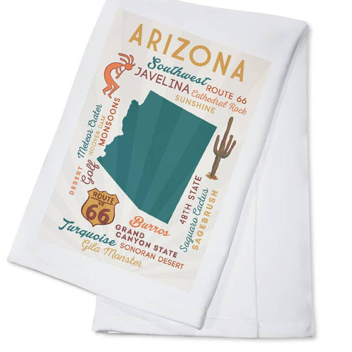 Arizona, Typography & Icons Tea Towel