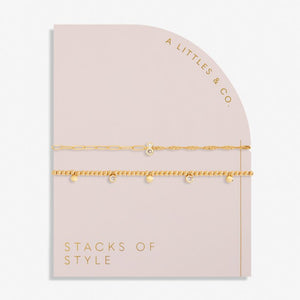CZ Gold Stacks Of Style Bracelet Set of 2