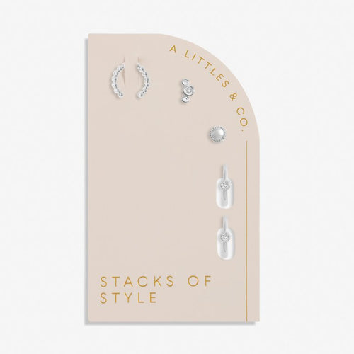 CZ Silver Stacks of Style Earrings Set