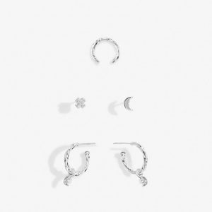 Moon Silver Stacks of Style Earrings Set