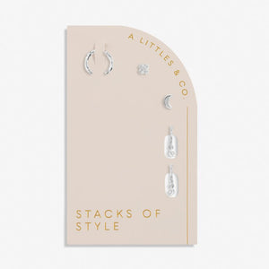 Moon Silver Stacks of Style Earrings Set