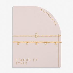 Organic Shape Gold Stacks Of Style Bracelet Set of 2