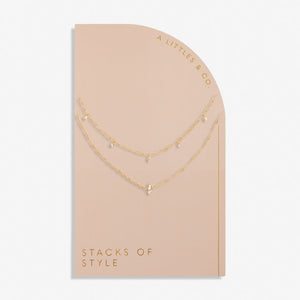 Organic Shape Gold Stacks Of Style Necklace Set