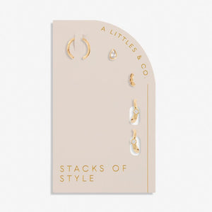 Organic Shape Gold Stacks of Style Earrings Set