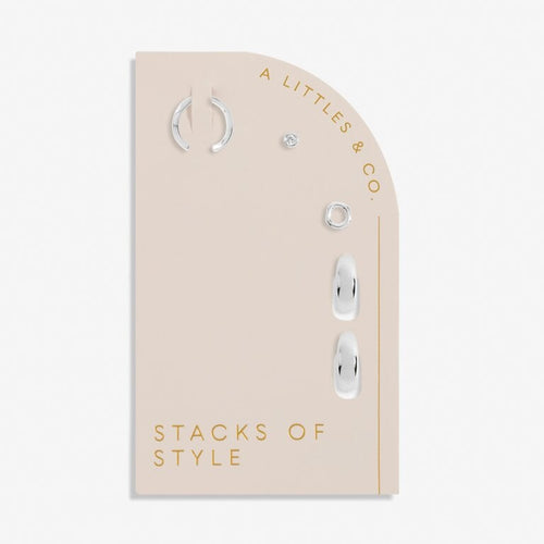 Organic Shape Silver Stacks of Style Earrings Set