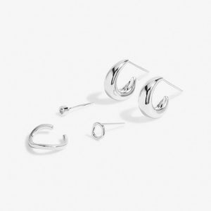 Organic Shape Silver Stacks of Style Earrings Set