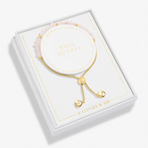 Rose Quartz Manifestones Adjustable Bracelet In Gold-Tone Plating