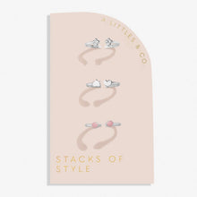 Load image into Gallery viewer, Stacks Of Style Set Of 3 Rings In Pink Enamel And Silver Plating
