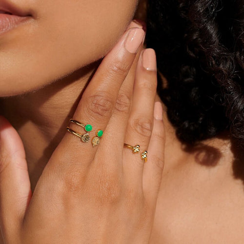 Stacks Of Style Set Of 3 Rings In Green Enamel And Gold-Tone Plating