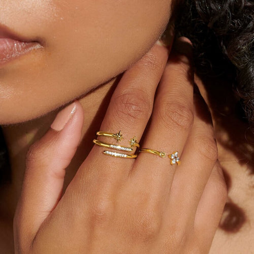 Stacks Of Style Set Of 3 Star Rings In Cubic Zirconia And Gold-Tone Plating